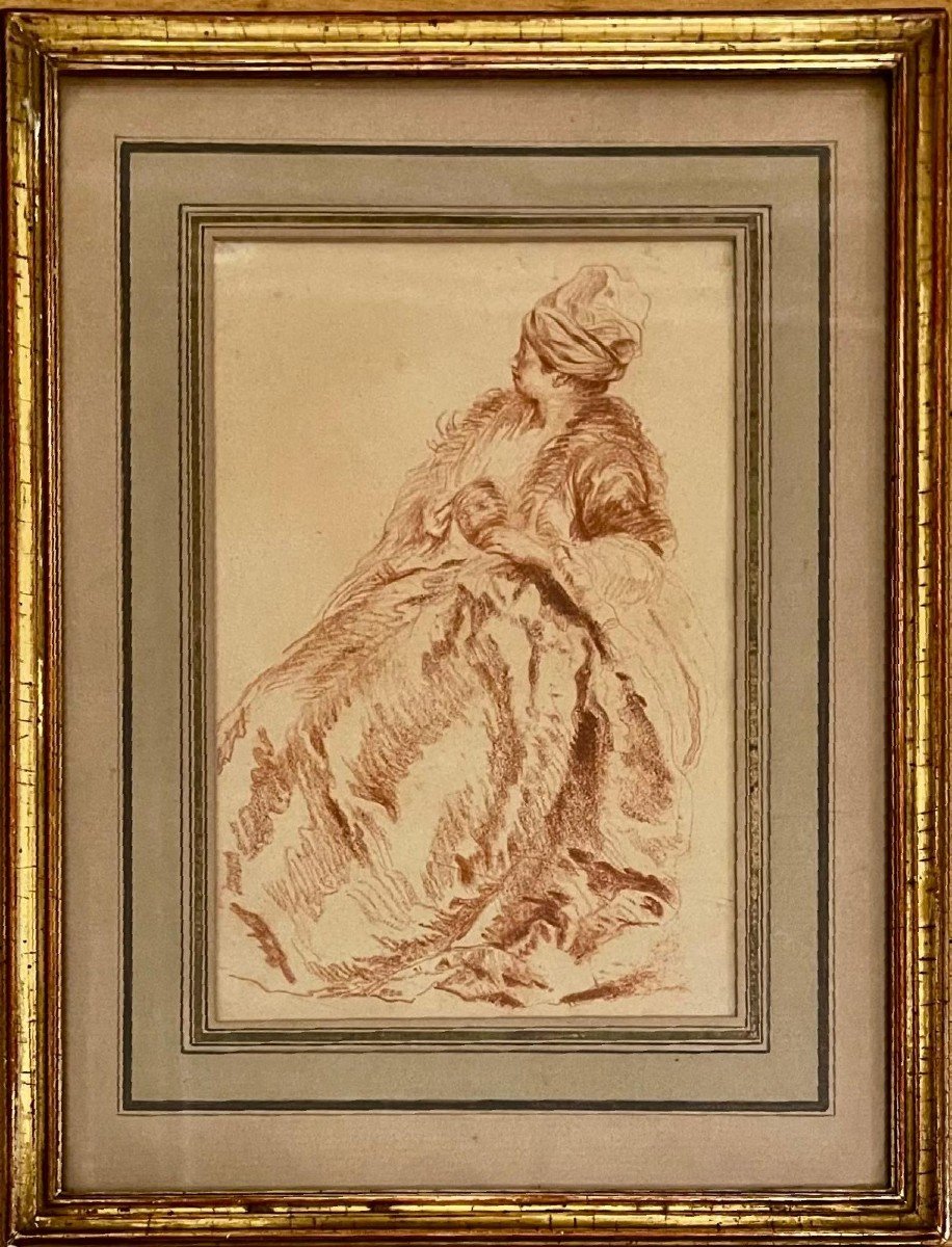 Attribué à Jean-Baptiste Le Prince (1734-1781) - Femme à La Toque, Un Masque à La Main