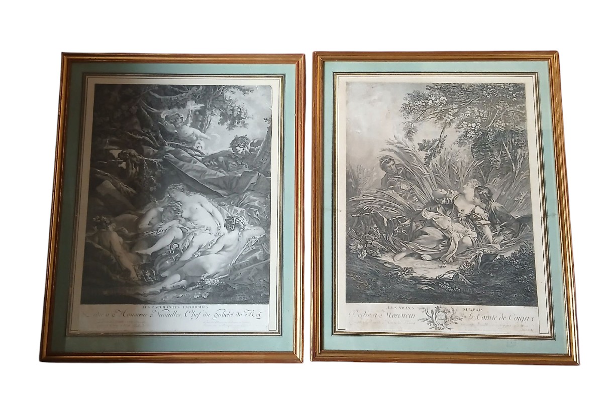 Pair Of Engravings - The Sleeping Baccantes - The Surprised Lovers -photo-2