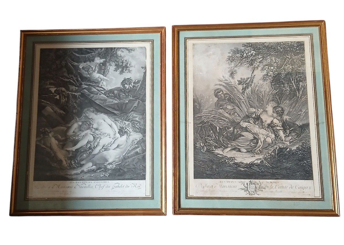 Pair Of Engravings - The Sleeping Baccantes - The Surprised Lovers -photo-3