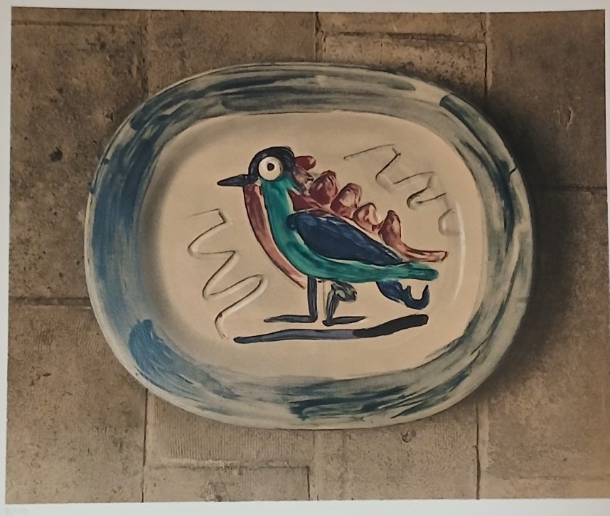  PABLO PICASSO-LITHOGRAPHIE 86/100 CÉRAMIQUE MADOURA, OISEAU COLORÉ 1967