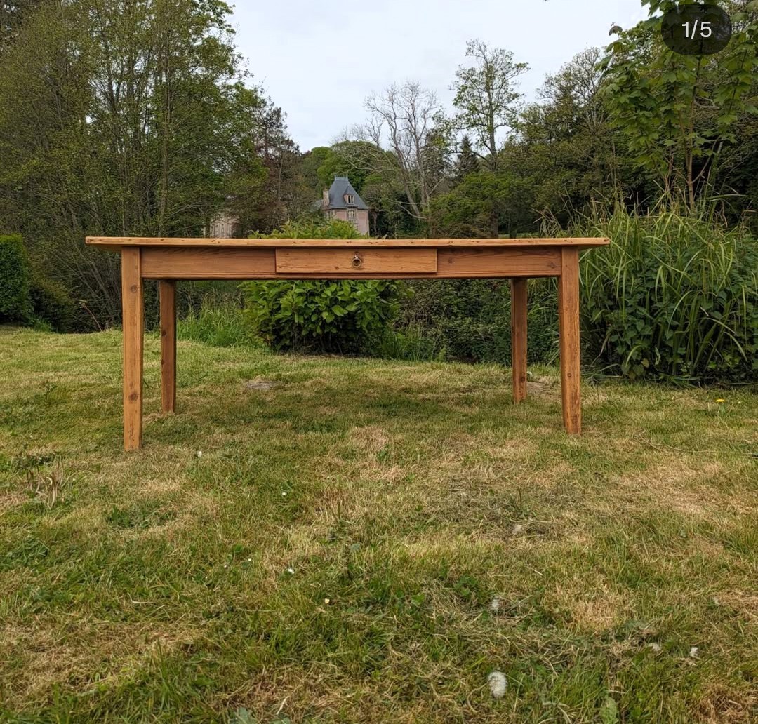 Table de Communauté en Sapin Massif - XIXème Siècle -photo-1