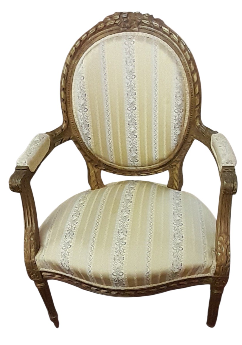 Salon de Style Louis XVI – Canapé Corbeille & Paire de Fauteuils -photo-2