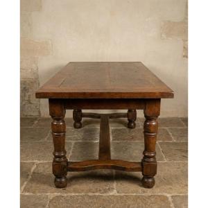 Table de Ferme en Chêne Massif - Style Louis XIII - Pieds Tournés & Entretoise en H