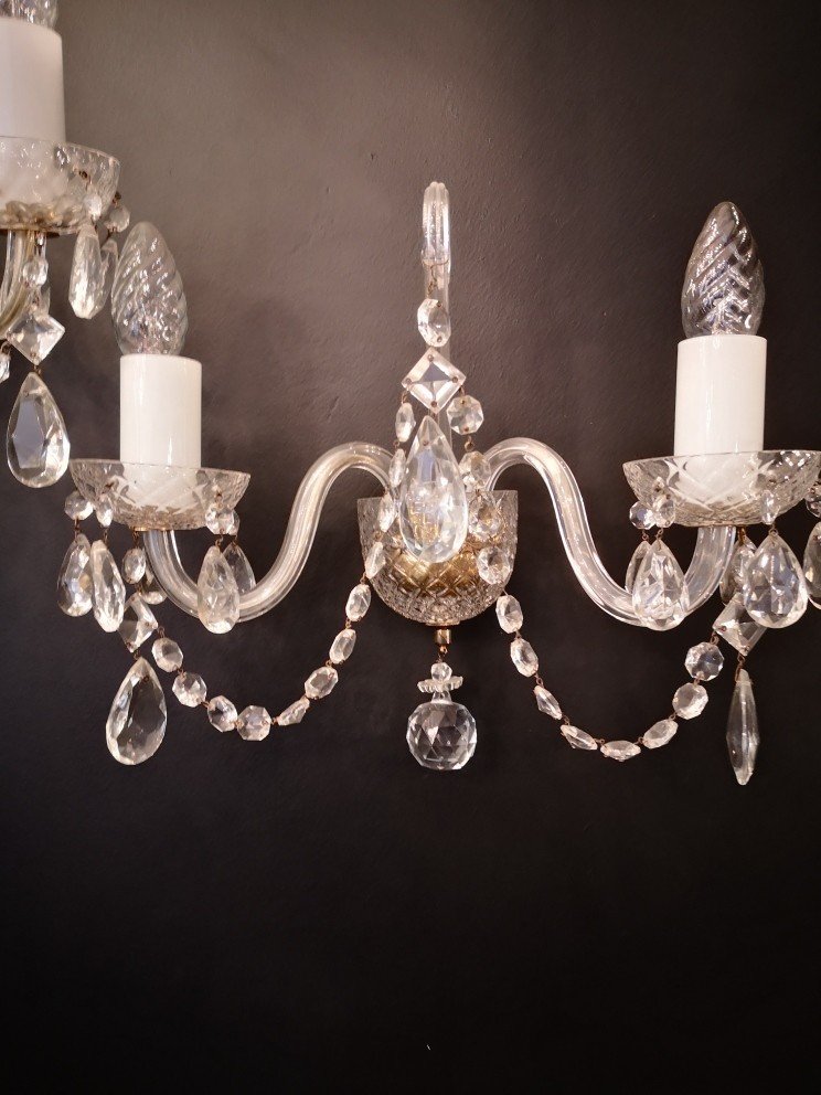 Pair Of Bohemian Crystal Wall Sconces Circa 1950...-photo-2