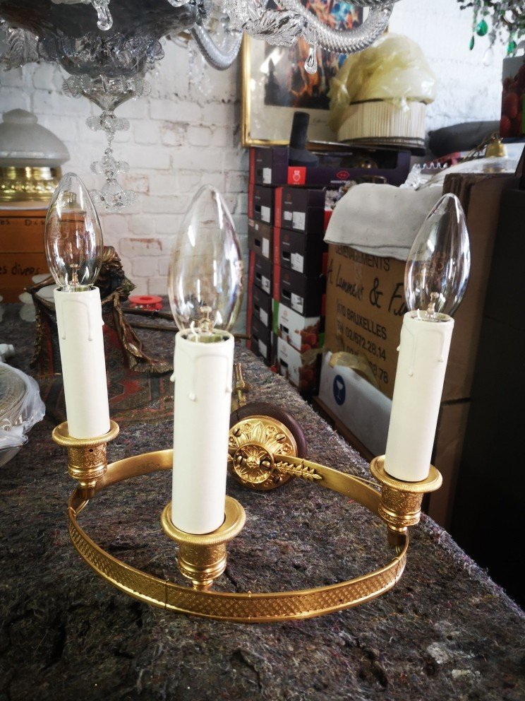 Pair Of Empire Style Sconces With 3 Arms Of Light Circa 1940/60....-photo-3