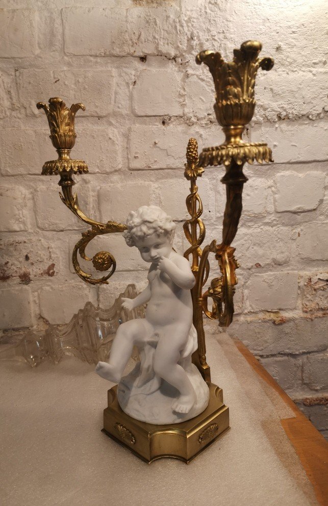 Paire De Chandeliers Louis XV En Bronze Doré Et Porcelaine De Sevres -photo-2