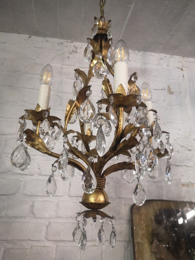 Italian Romantic Baroque Chandelier With Plant Decor And Tassels Circa 1960...-photo-4