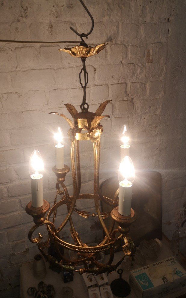 Lustre Italien De Type Baroque Romantique Montgolfière Vers 1960...-photo-3