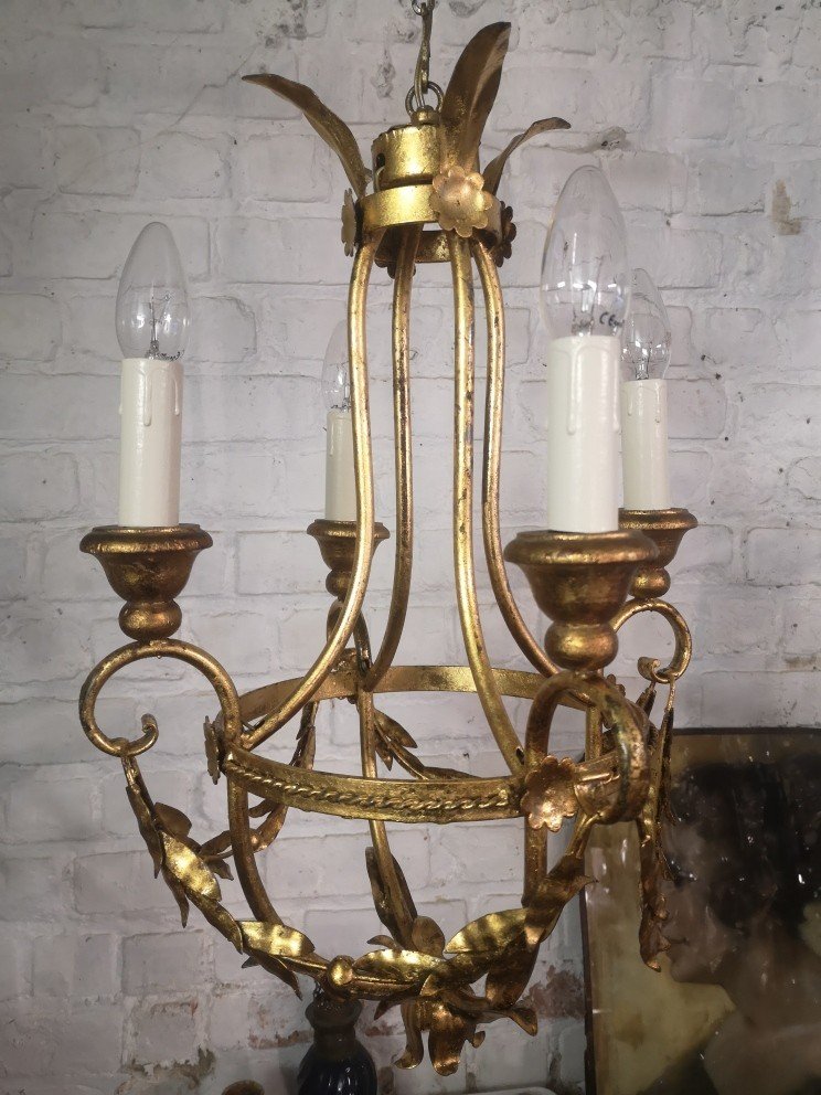 Lustre Italien De Type Baroque Romantique Montgolfière Vers 1960...-photo-1