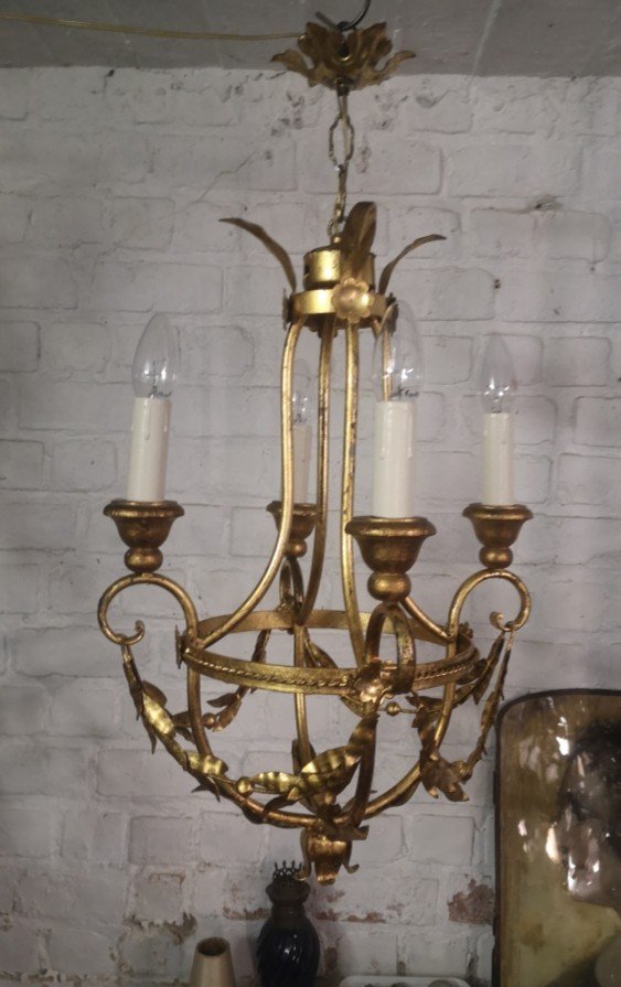 Lustre Italien De Type Baroque Romantique Montgolfière Vers 1960...-photo-4