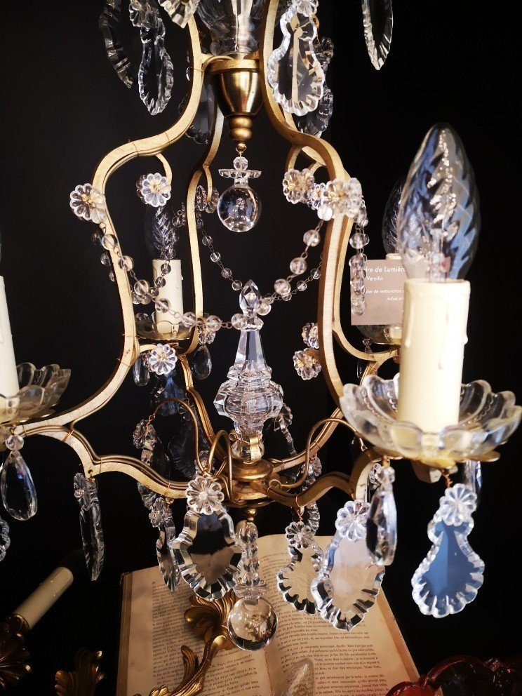 Lustre Français De Type Cage De Style Louis XV à Pampilles En Cristal-photo-3