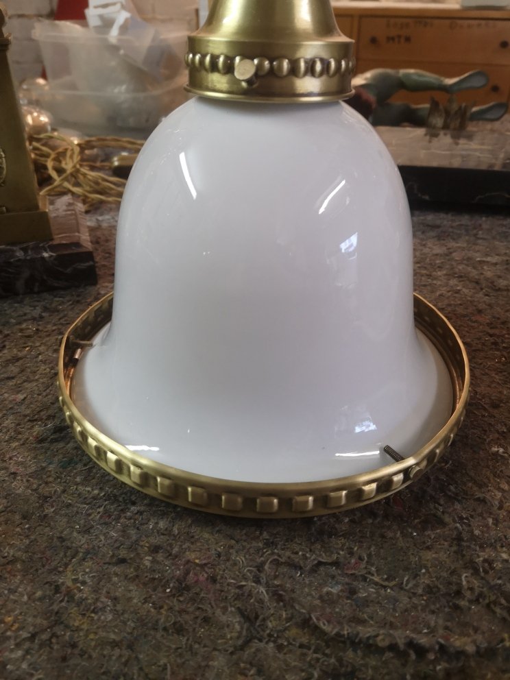 White Opaline Pendant Light Circa 1920/40-photo-2