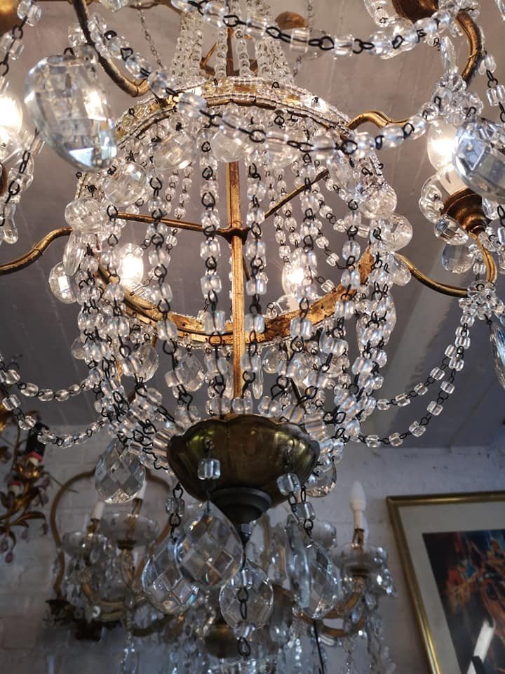 Luminaire italien de type baroque romantique montgolfière à pampilles -photo-4