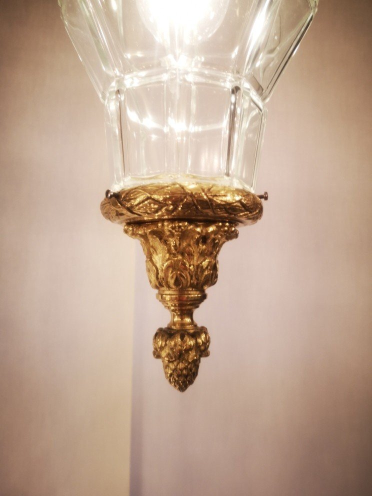 Louis XV Hall Lantern In Gilt Bronze And Crystal, Circa 1900-photo-4