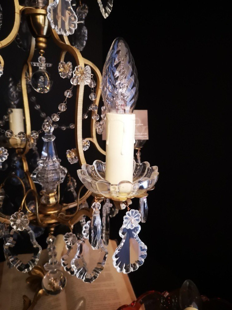 Lustre français de type cage de style Louis XV à pampilles en cristal-photo-4