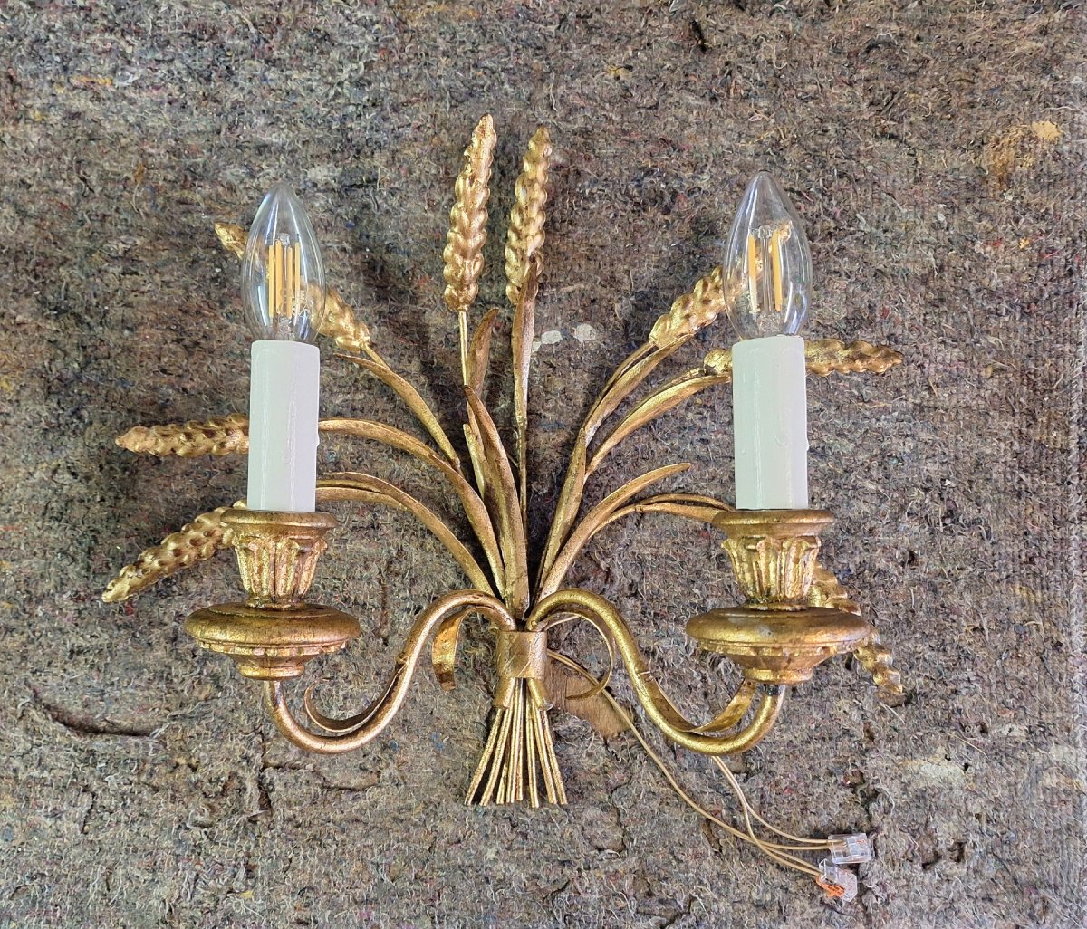 Paire d'appliques aux épis de blé italiennes de la maison Banci à Florence -photo-2