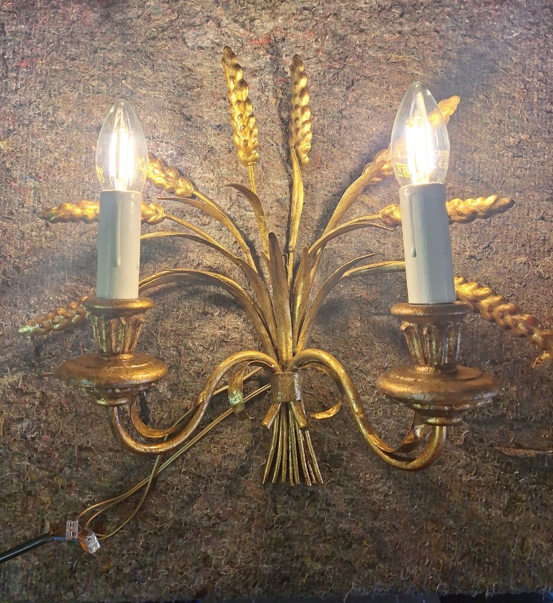 Paire d'appliques aux épis de blé italiennes de la maison Banci à Florence -photo-3