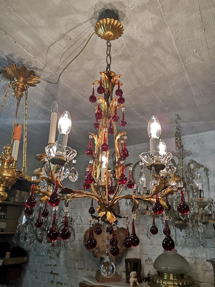 Lustre Italien De Type Baroque Romantique Au Décor Végétal Vers 1960...-photo-2