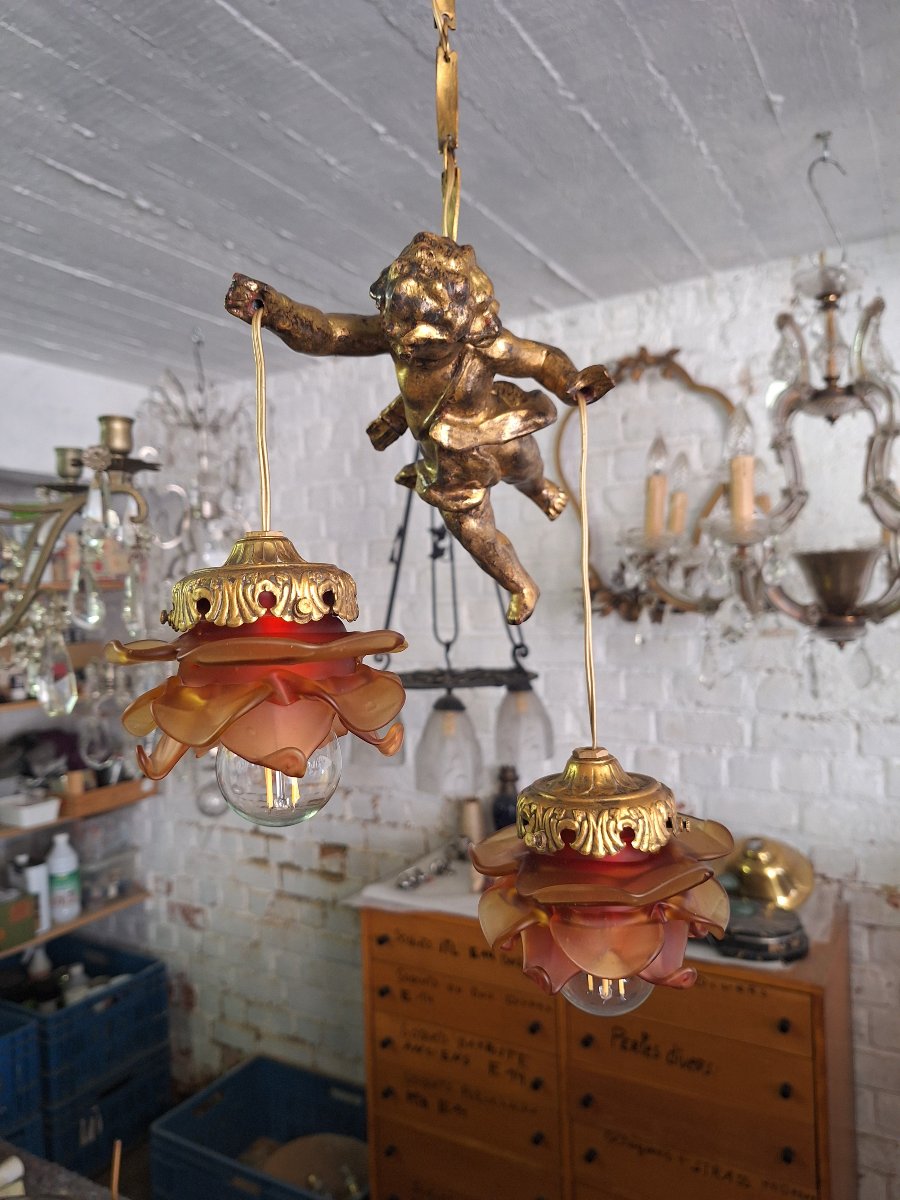 Suspension de style Louis XV au chérubin vers 1920-photo-6