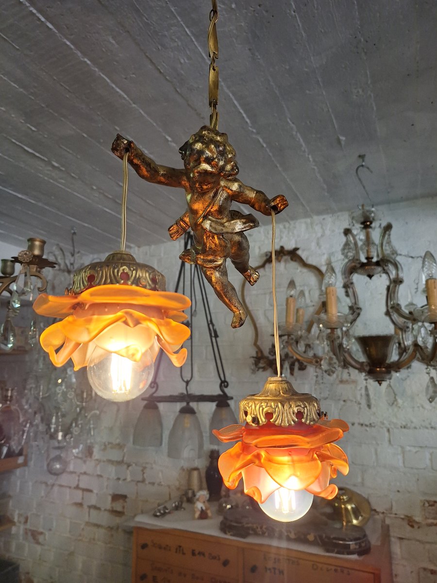 Suspension de style Louis XV au chérubin vers 1920