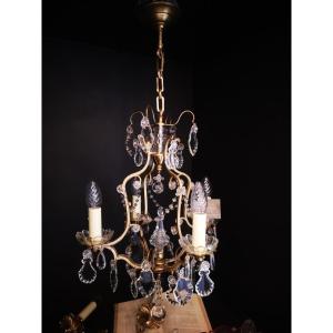 French Louis XV Style Lighting With Crystal Drops Circa 1940...