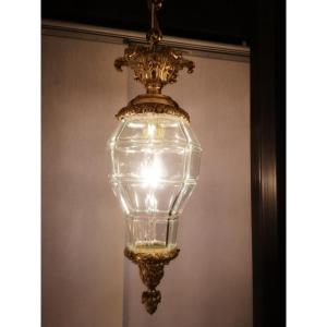 Louis XV Style Hall Lantern In Gilt Bronze And Crystal Globe Circa 1920...