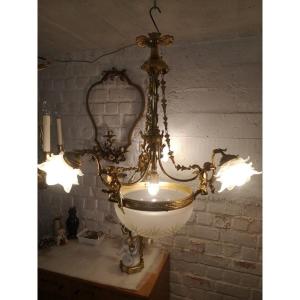 Louis XV Style Chandelier In Gilt Bronze And Cherubs Circa 1900