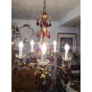 Lustre Italien De Type Baroque Romantique Au Décor Végétal Vers 1960...