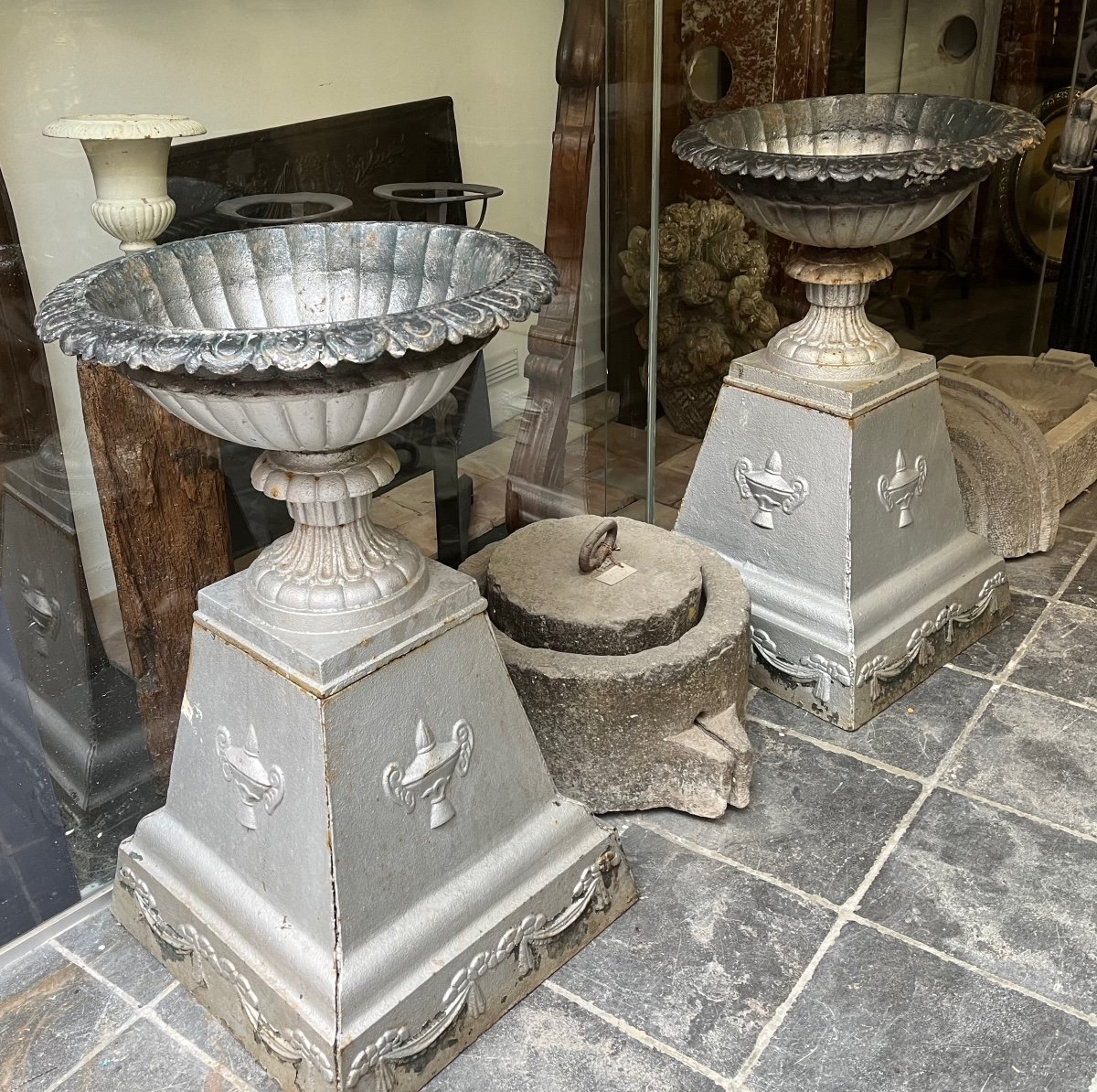 Pair Cast Iron Medicis Vases-photo-3