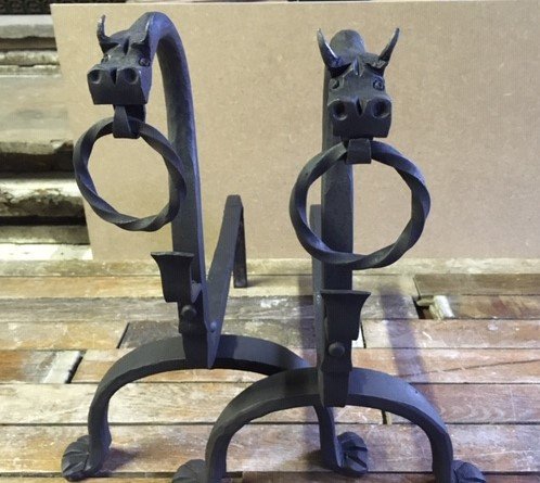 Antiques Andirons Spit Spit Dragon Head