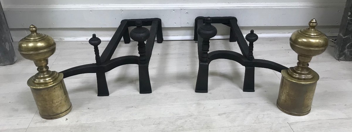 Andirons Double Three Tops Wrought Iron And Bronze-photo-7