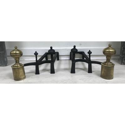 Andirons Double Three Tops Wrought Iron And Bronze