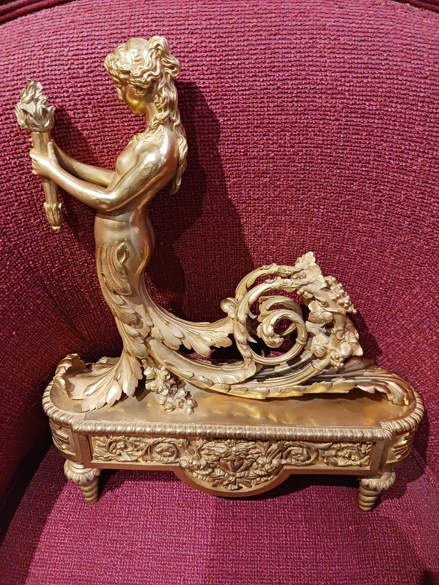 Très Belle Paire De Chenets En Bronze Doré-photo-2