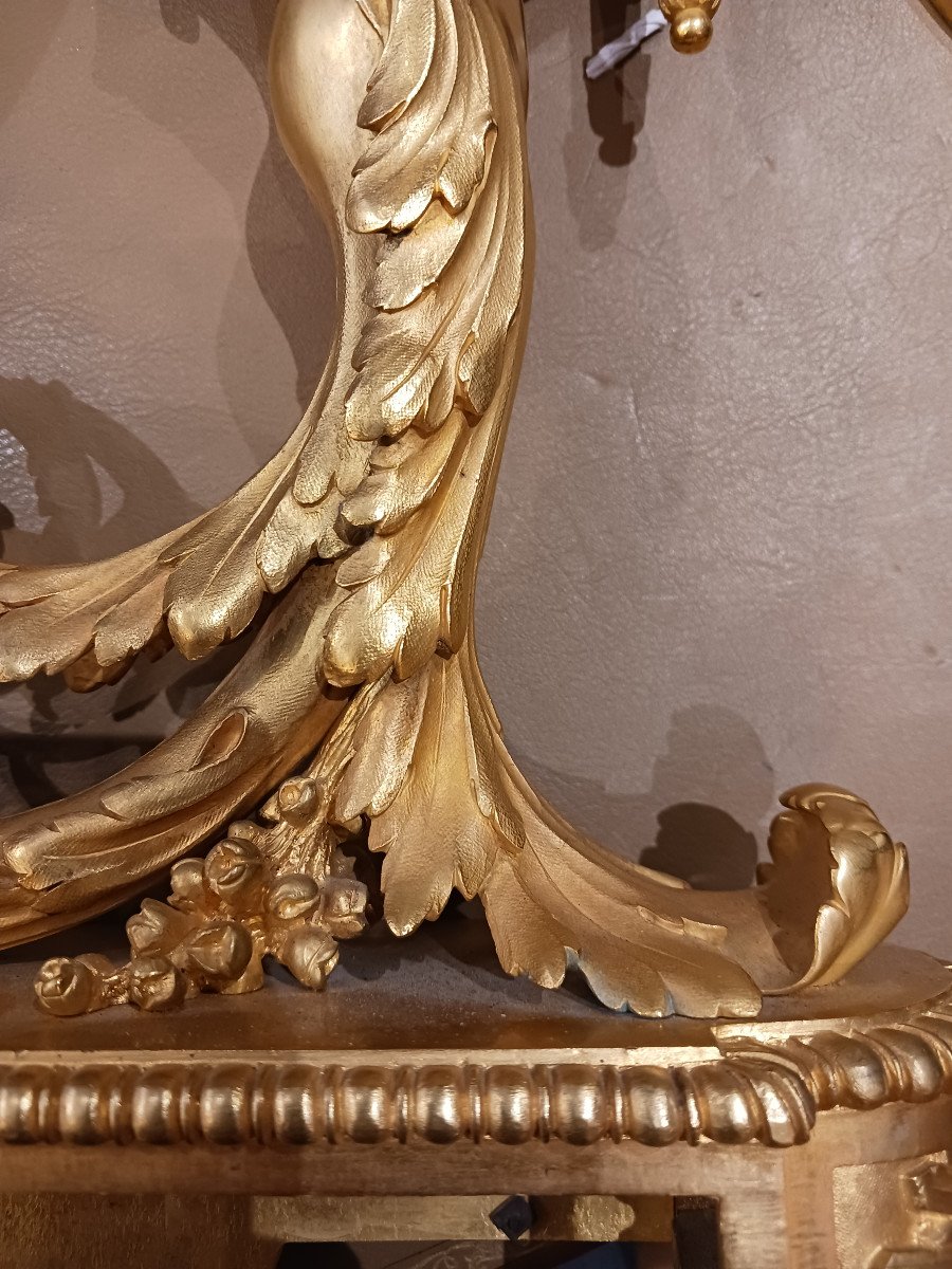 Très Belle Paire De Chenets En Bronze Doré-photo-6