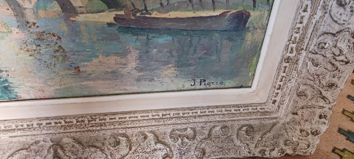 Huile Sur Toile "vue Du Pont Marie" XIXeme Siècle-photo-3