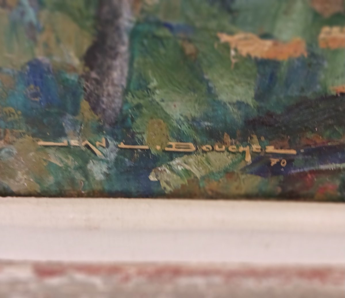 Huile sur toile "Rivière dans un sous-bois"-photo-3
