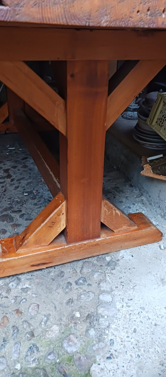 Très grande table de ferme en pin et ses 2 bancs-photo-2