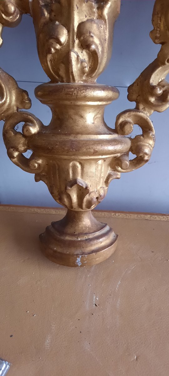 Pair Of 18th-century Gilded Wooden Wall Sconces-photo-2