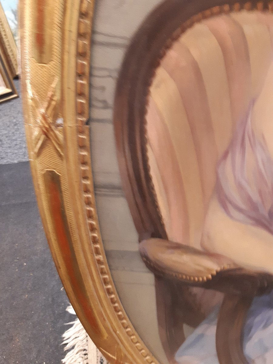 Huile Sur Toile XIXe Siècle  Mme Roganeau(?)-photo-4
