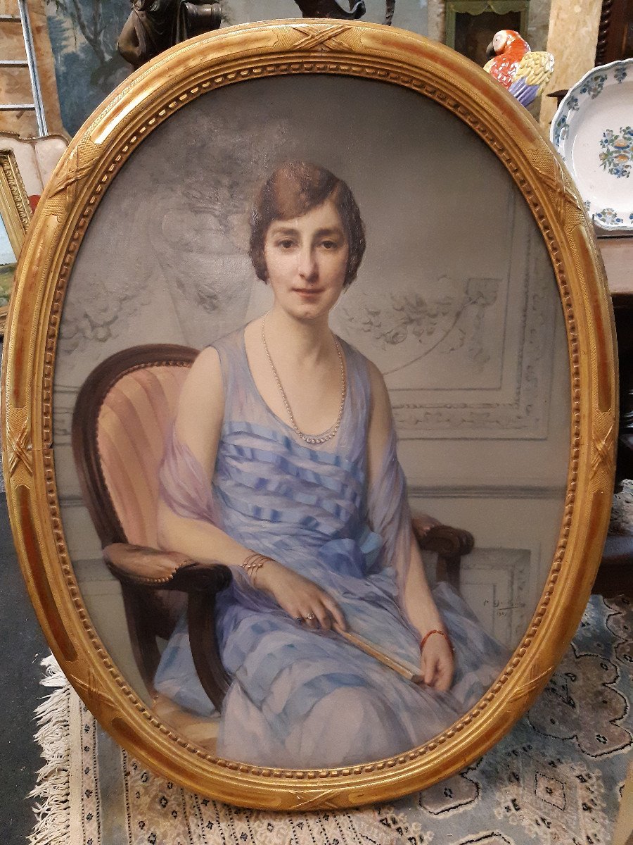 Huile Sur Toile XIXe Siècle  Mme Roganeau(?)