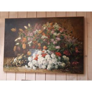 Huile Sur Toile 'bouquet De Fleurs'