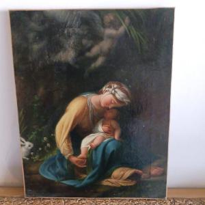 Huile Sur Toile 'la Mère Et l'Enfant' XIXe Siècle