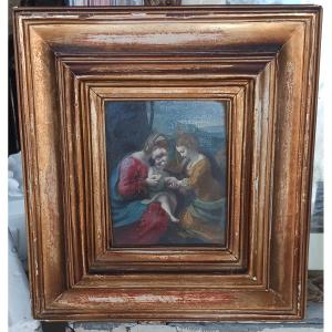 Huile sur panneau "Le mariage de Sainte Catherine"