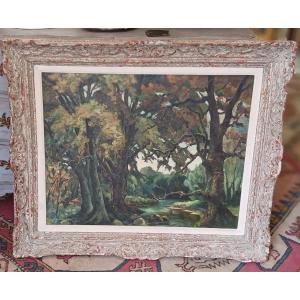 Oil On Canvas "river In An Undergrowth"