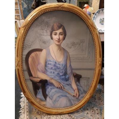 Huile Sur Toile XIXe Siècle  Mme Roganeau(?)