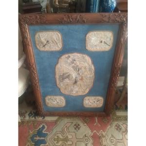 Large Framed Panel In Embroidered Silk China Nineteenth Century