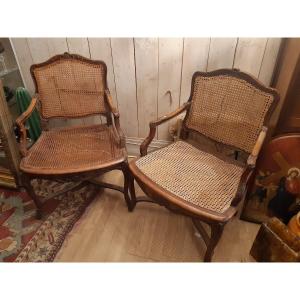 2 Beech Armchairs From The Louis XV Period, Stamped H.amand And Jme