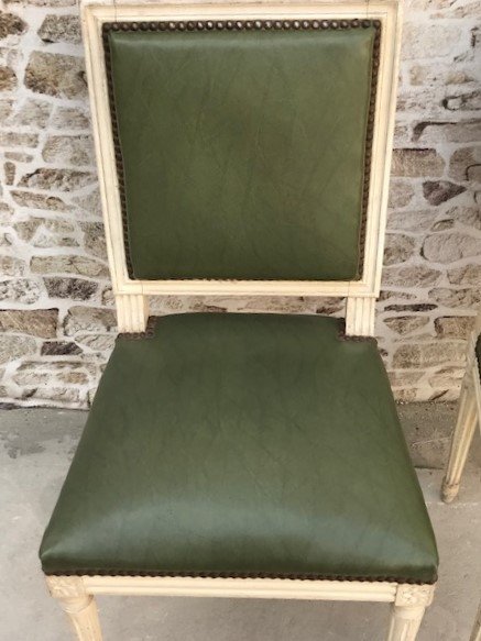 Suite De 8 Chaises De Style Louis XVI Laqué Blanc -photo-3