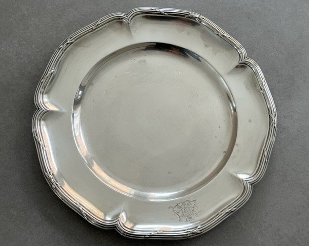 Ecuelle Couverte Sur Présentoir En Argent Massif Avec Blason Style Louis XVI-photo-4