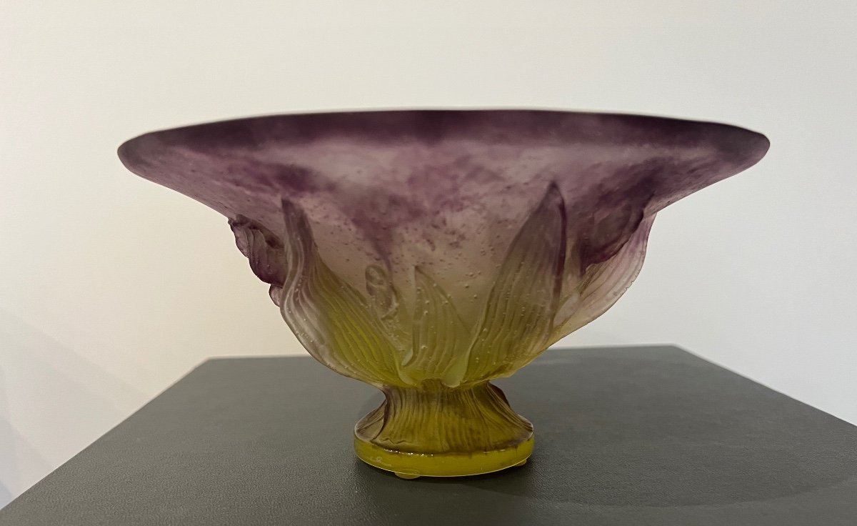 Coupe En Pâte De Verre De Daum à Décor d'Iris -photo-3